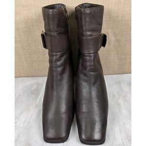 Nicole Chocolate Brown Ashley Ankle Leather Square Toe Heel Boots Women Size 9M